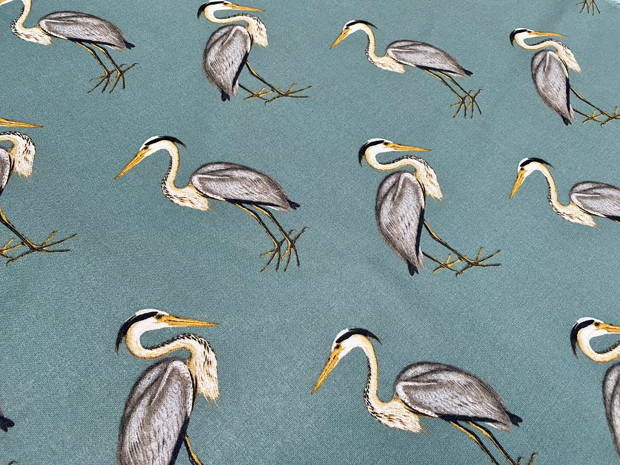Heron Bird Print Linen Look Fabric Home Decor Upholstery Etsy UK