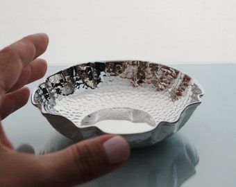 Sterling Silver bowl, NEW Sterling Silver hammered bowl, dandelian opening, handmade, modern design