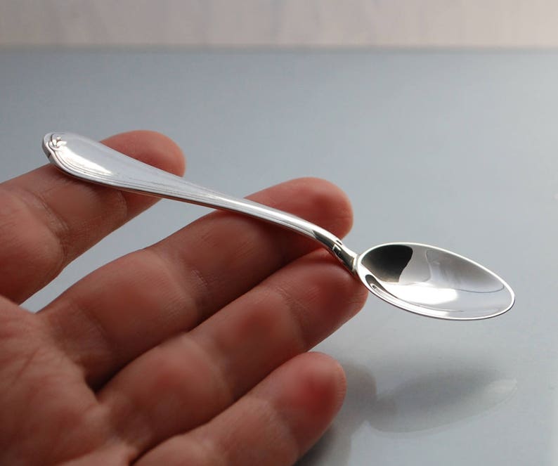 Sterling Silver Baby Spoon NEW tiny sterling silver spoon 925, Handmade, plain minimal handle, gift for babies, christening spoon image 3