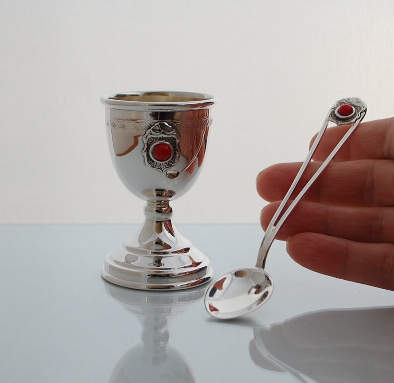 Sterling Silver Egg Cup & Spoon SET NEW Christening Gift Etsy