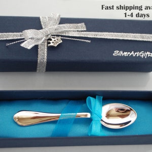 Sterling Silver Baby Spoon NEW tiny sterling silver spoon 925, Handmade, plain minimal handle, gift for babies, christening spoon image 1