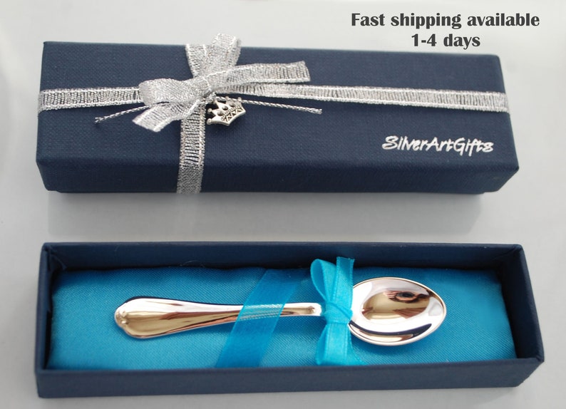 Sterling Silver Baby Spoon NEW tiny sterling silver spoon 925, Handmade, plain minimal handle, gift for babies, christening spoon image 1