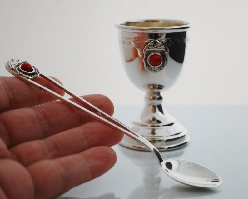 Sterling Silver Egg Cup & Spoon SET NEW Christening Gift Etsy