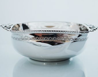 Sterling Silver bowl, NEW Sterling Silver bowl, handcarved with vintage decorative handles and ancient greek carving, all handmade