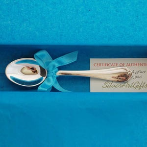 Sterling Silver Baby Spoon NEW tiny sterling silver spoon 925, Handmade, plain minimal handle, gift for babies, christening spoon image 2