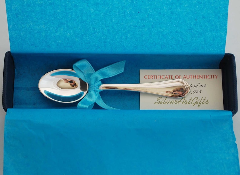 Sterling Silver Baby Spoon NEW tiny sterling silver spoon 925, Handmade, plain minimal handle, gift for babies, christening spoon image 2