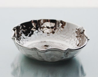 Sterling Silver bowl, NEW Sterling Silver hammered bowl, dandelian opening, handmade, modern design