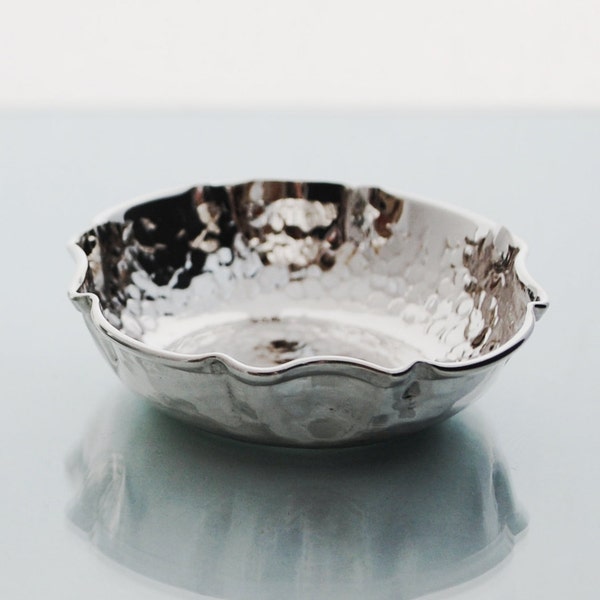 Sterling Silver bowl, NEW Sterling Silver hammered bowl, dandelian opening, handmade, modern design