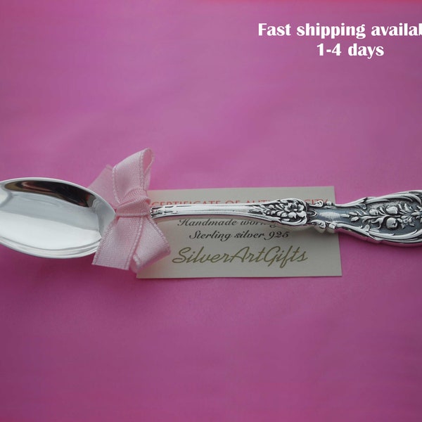 Silver Baby Spoon NEW, sterling silver spoon, Handmade, Vintage style, wedding spoons, baptism gift, Mother's day gift, christening spoon