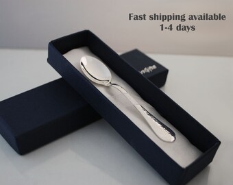 Sterling Silver Baby Spoon - NEW tiny sterling hammered silver spoon 925, Handmade, plain minimal hammered handle