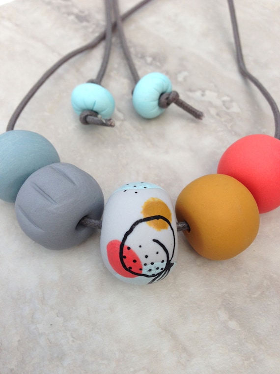 Handpainted clay abstract necklace
