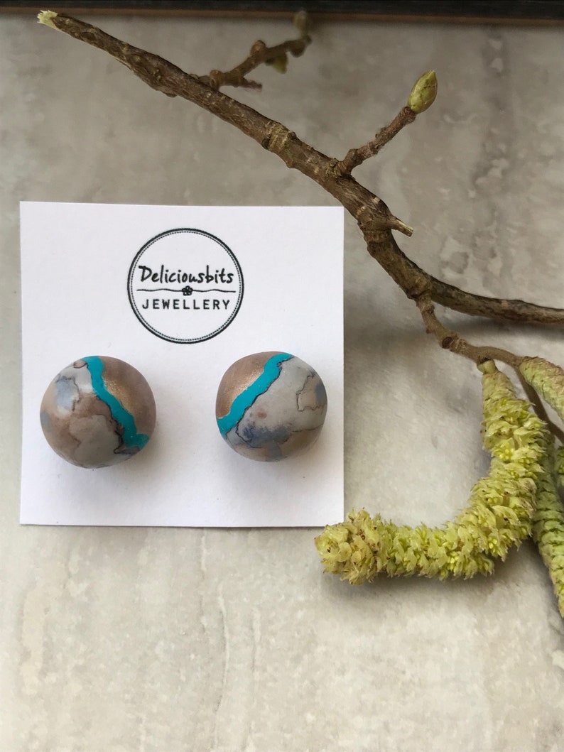 marble effect stud earrings Round marble earrings hand painted marble earrings