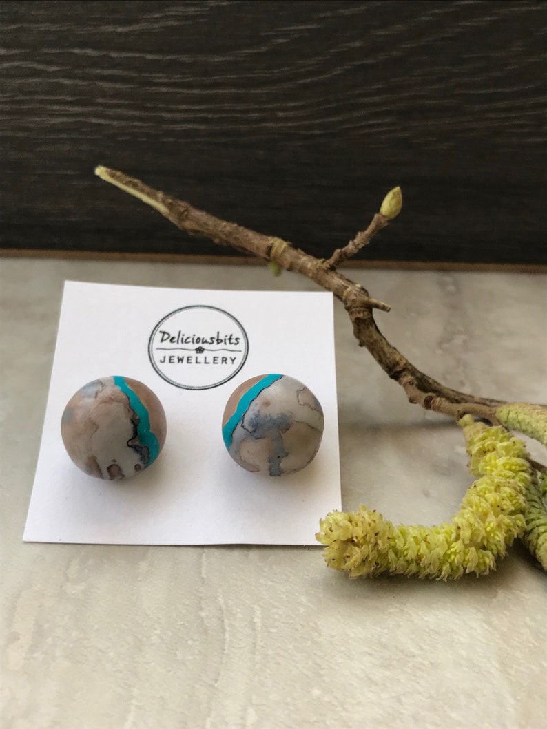 marble effect stud earrings Round marble earrings hand painted marble earrings