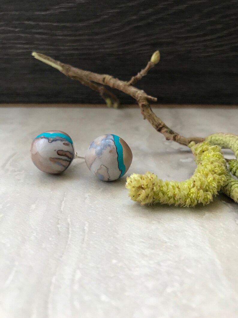 marble effect stud earrings Round marble earrings hand painted marble earrings