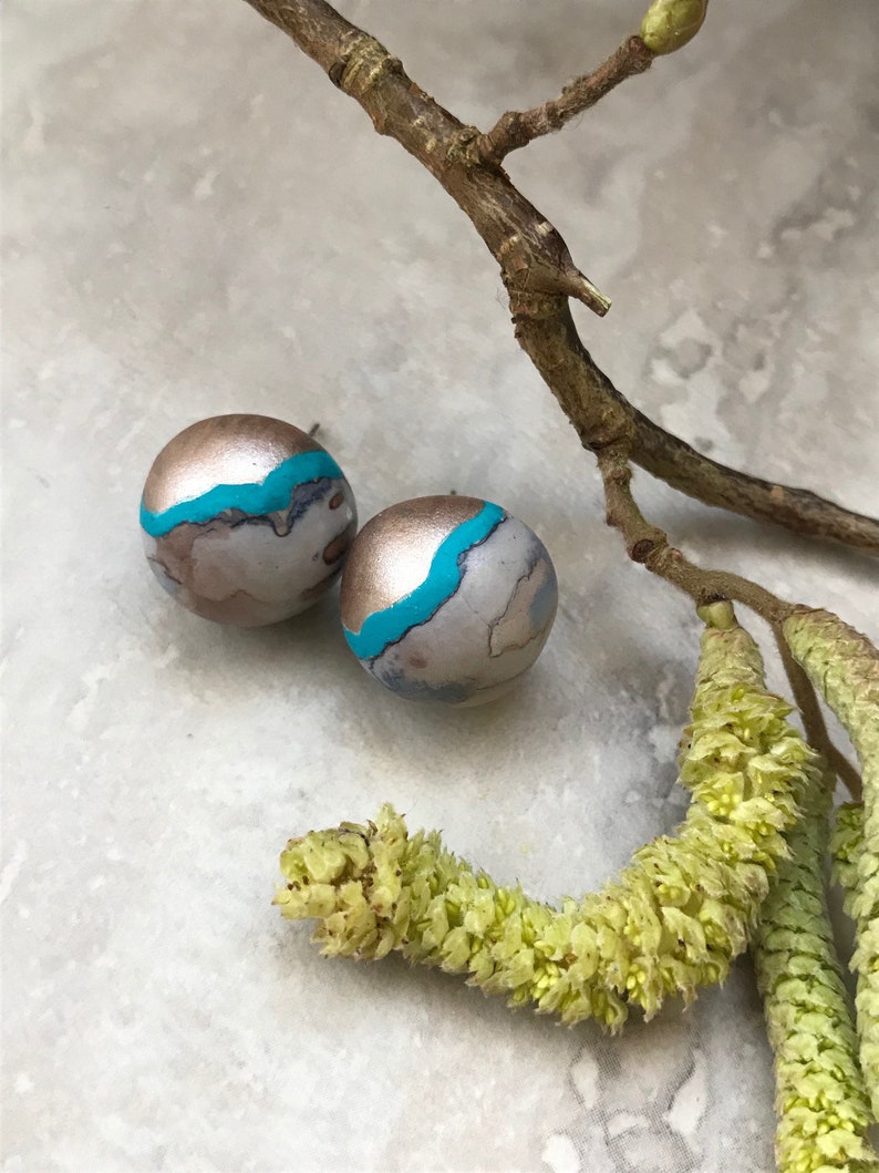 marble effect stud earrings Round marble earrings hand painted marble earrings