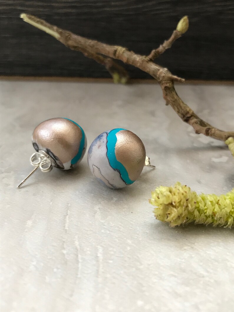 marble effect stud earrings Round marble earrings hand painted marble earrings