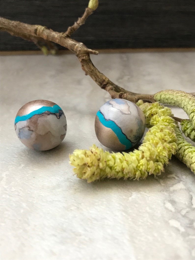 marble effect stud earrings Round marble earrings hand painted marble earrings