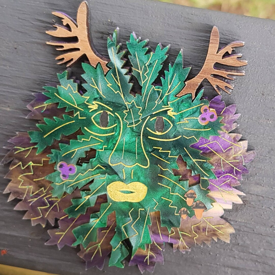Green Man Acrylic Brooch Etsy