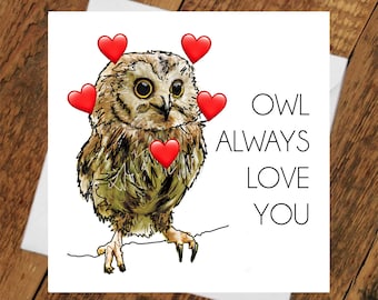 Owl greeting card love anniversary wedding boyfriend girlfriend birthday valentines always love you forever love