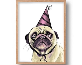 Pug Art Work PUG Art Print, arte Decoración, Arte mural, Cartel, Ilustración, Dibujo, DOG Artwork