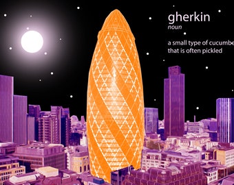 Gherkin London Kunstdruck 30 St Mary Axe Norman Foster Architektur A3 A4 Fine Art Giclee Print Skyline