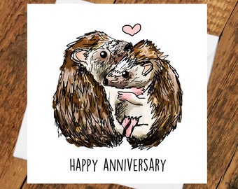 Happy Anniversary Hedgehog Hedgehug girlfriend husband wife boyfriend fiancé pun cute animal funny hugs girlfriend love him her wife husband