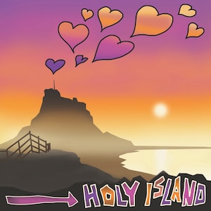 Holy Island Artwork print Lindisfarne sunset northumberland summer nights 30cm square geordie north east roman st cuthbert tidal island