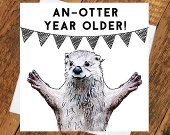 Otter birthday Card Girlfriend boyfriend partner husband wife pun cute animal funny tierliebe drawing  him her wife husband greeting card