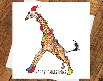 Christmas Card Funny Giraffe xmas Girlfriend boyfriend partner cute animal funny holiday tierliebe drawing him her wife husband