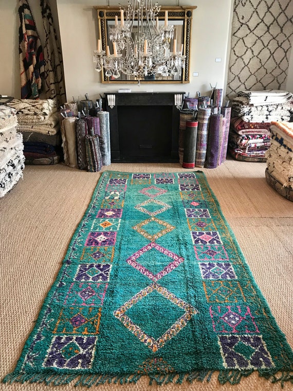 Green Boujad Rug Vintage Moroccan Carpet Large Size With Etsy