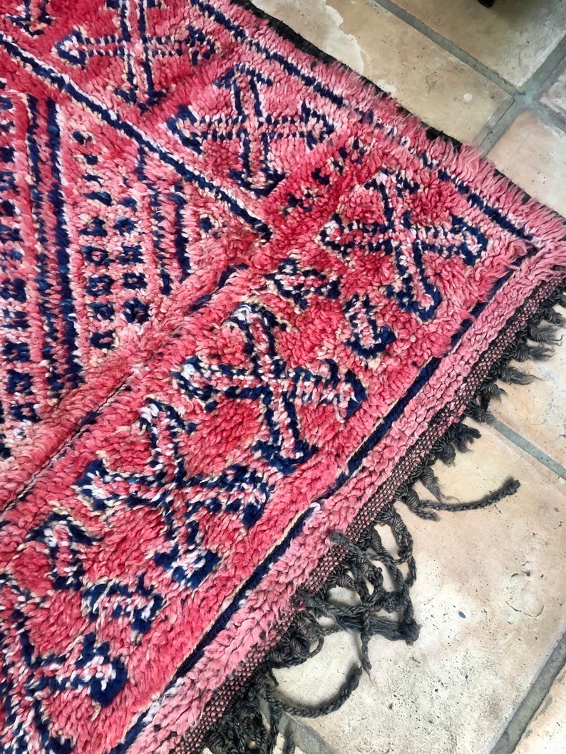 Red Moroccan Berber Rug Navy Bleu Geometric Diamond Design Etsy