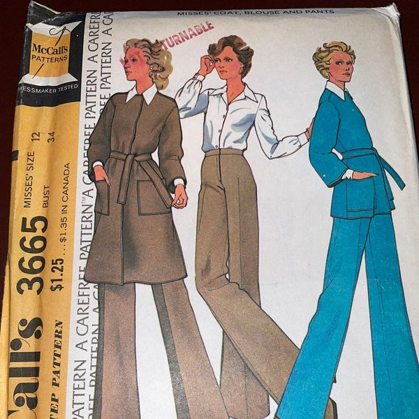 Vintage 1970s McCall's 3665 and 5829 "Halston Original" Uncut Sewing Patterns   Size 12  - Includes Pants, Jackets, Skirts and Capes