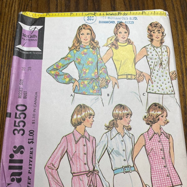 Vintage 1970s McCall's "Carefree" Sewing Pattern 3550 and McCall's Sewing Pattern 5459. Includes Various Tops and Blouses