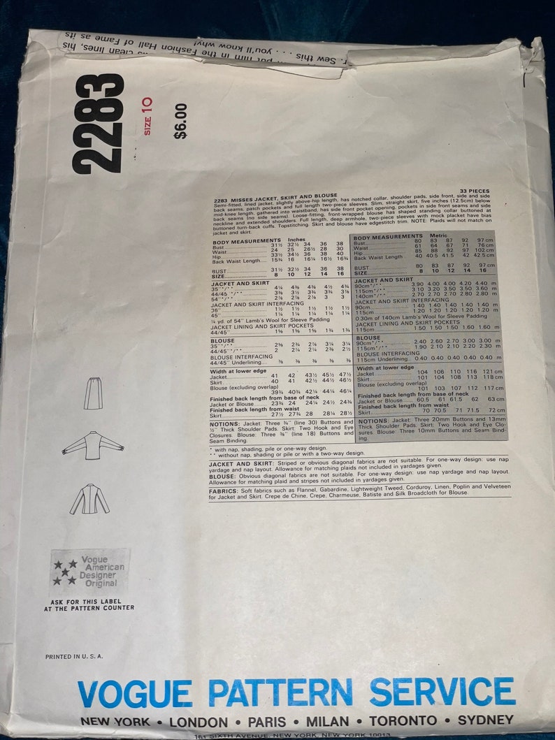 Vintage American Designer Vogue Patterns - #2283 - Calvin Klein, #2655 ...