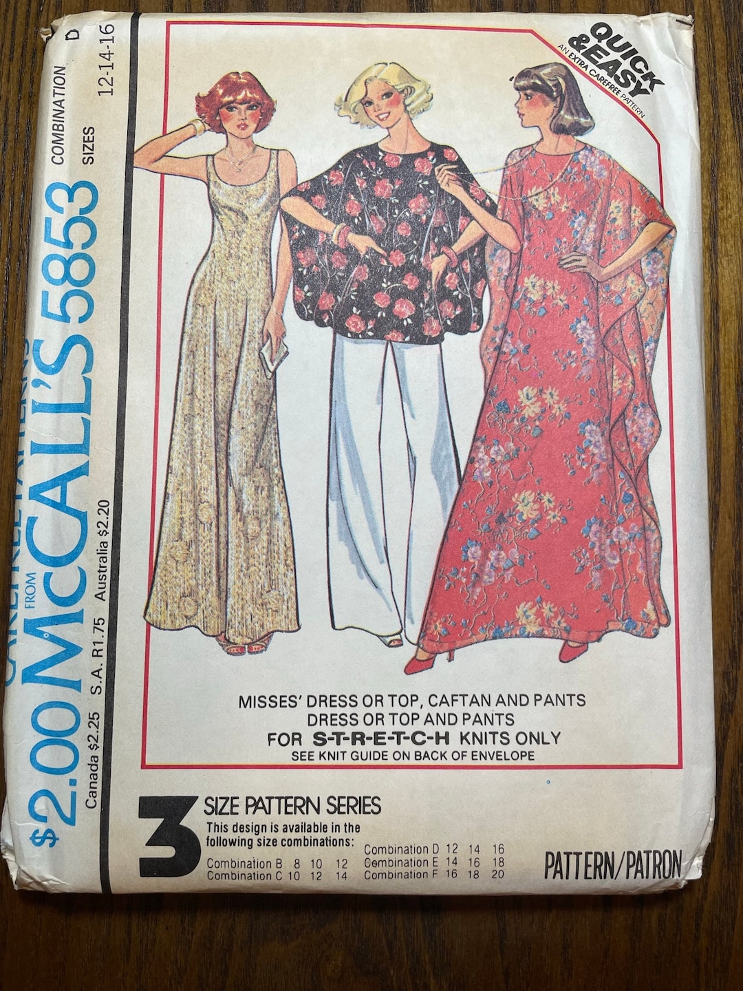 Vintage 1970s Mccall Sewing Patterns 5853 and 5871 and Vogue Sewing ...