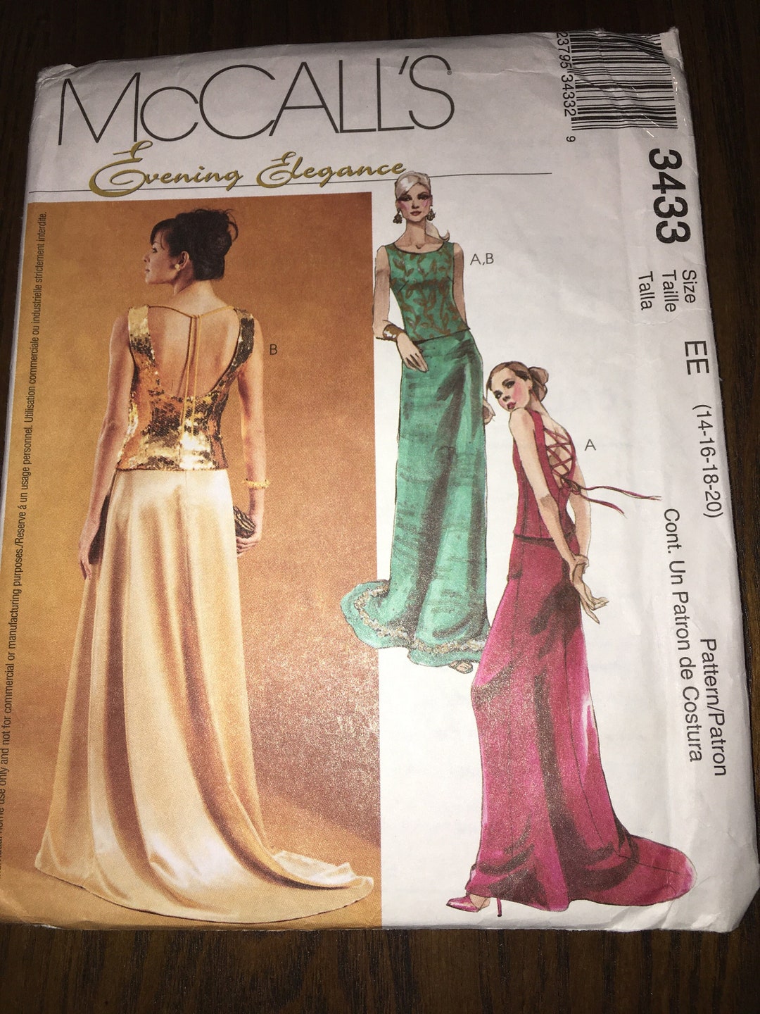 Evening Gown Sewing Patterns Mccall's 3433, Butterick 5182 and