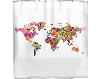 Map of The World Shower Curtain - Fabric Shower Curtain Art - Map Shower Curtain - World Map Shower Curtain - Unique Shower Curtain -