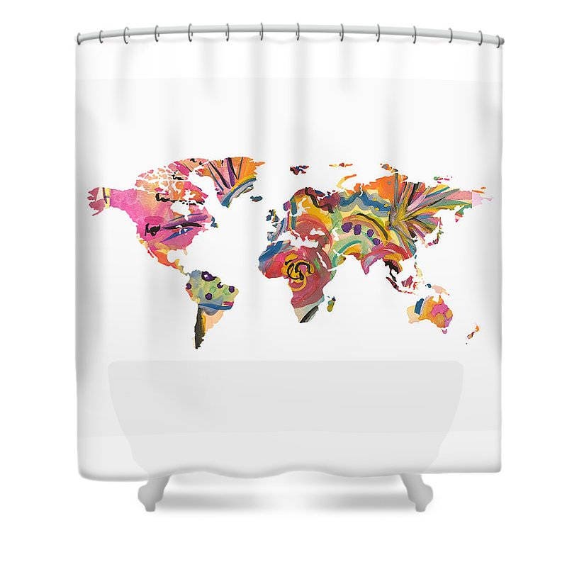 Map Of The World Shower Curtain Fabric Shower Curtain Art