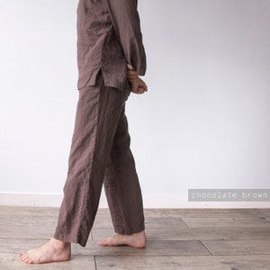 LINEN MEN'S PANTS with Tie, linen pants men, straight men pants in brown, natural washed linen pents, men loose pants, lounge pants