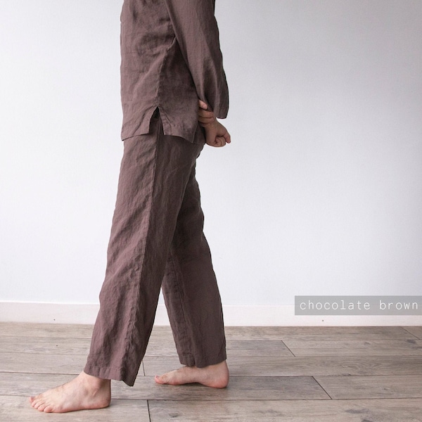 Linen Men's Lounge Pants: Brown Straight-Leg Trousers