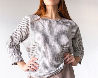 LINEN TOP ,Round neck ,oversized linen top with drop shoulder sleeves, womens linen tops, women's linen tops, womens linen top, linen top