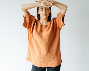 WOMENS LINEN TOP, bronze colored linen blouse loose fit,  t shirt women natural linen blouse, linen women different colored black linen