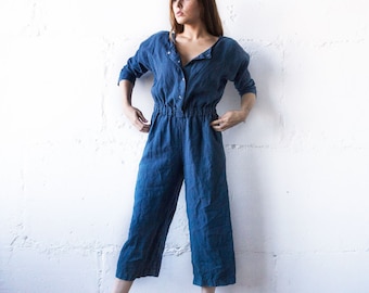 LINEN JUMPSUIT , linen jumpsuit women, black linen jumpsuit, linen xl jumpsuit women, button linen jumpsuit women, simple linen jumpsuit