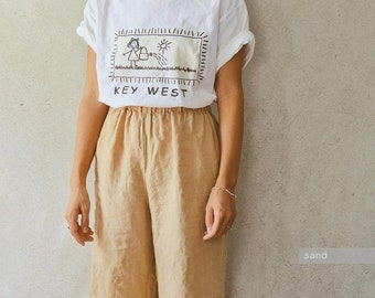 WIDE LINEN PANTS - loose and comfortable linen culottes, handmade of 100% linen, soft and stylish