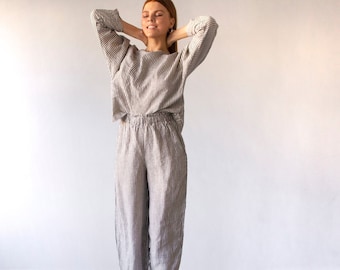 Pyjamas für Frauen enthält Leinenhemd und Haremshose, Damen Pyjamas, plus Größe Pyjama