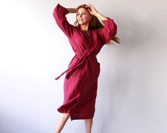 LINEN LONG ROBE women,  handmade linen kimono robe, women robe