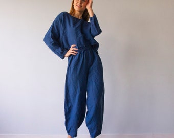 HAREM PANT PAJAMA, pantalones sueltos, pantalones anchos, conjunto de pijama, conjunto de pijama, pijama de lino, pijama de lino, pijama azul, pijama rosa, pijama blanco