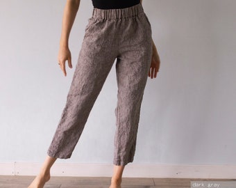 PANTALON EN LIN, pantalon en lin, vêtements grandes tailles, grande taille, pantalon taille haute, pantalon noir, pantalon pour femme, pantalon ample, pantalon de bureau, Lenok