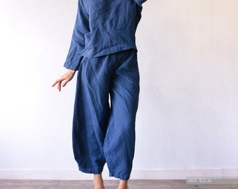 PLUS SIZE LINEN pants, linen pants for women, grey linen pants, loose linen pants,plus size linen pants, pure linen pants, Len.Ok