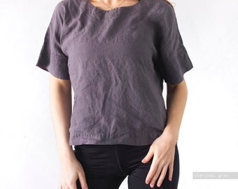 linen t-shirt, women linen top, pink linen top, gray linen top, blue linen top, yellow linen top, black linen top, white linen top, LenOk